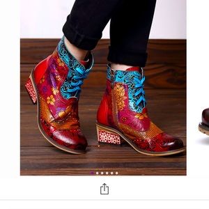 Red Floral Ankle Boot